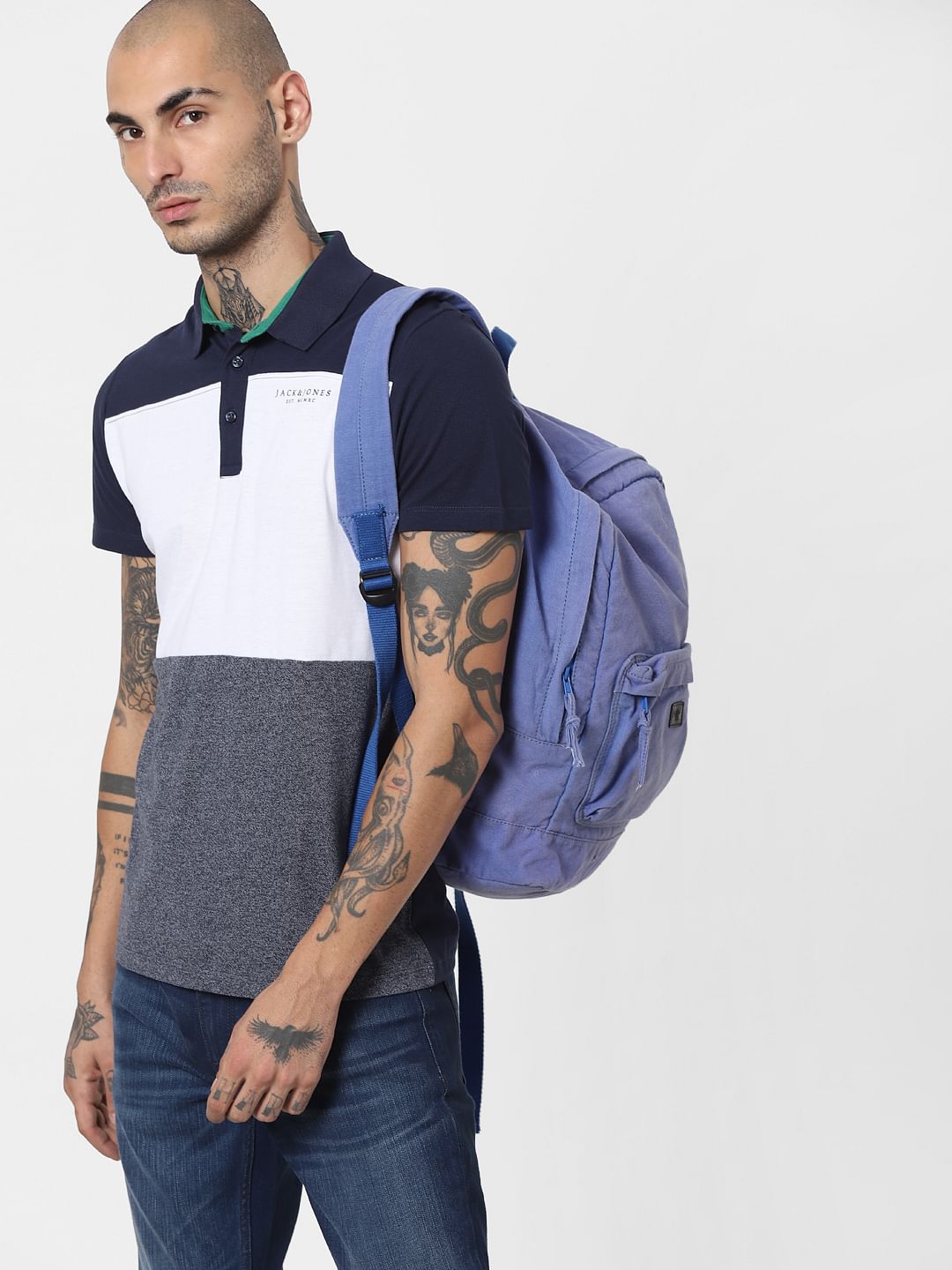 Blue Colourblocked Polo T-shirt - S