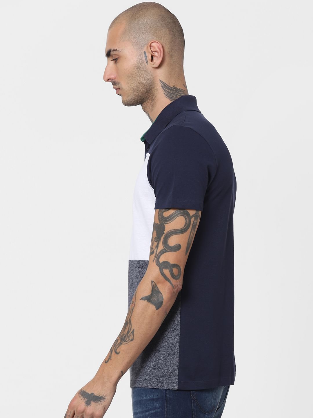 Blue Colourblocked Polo T-shirt