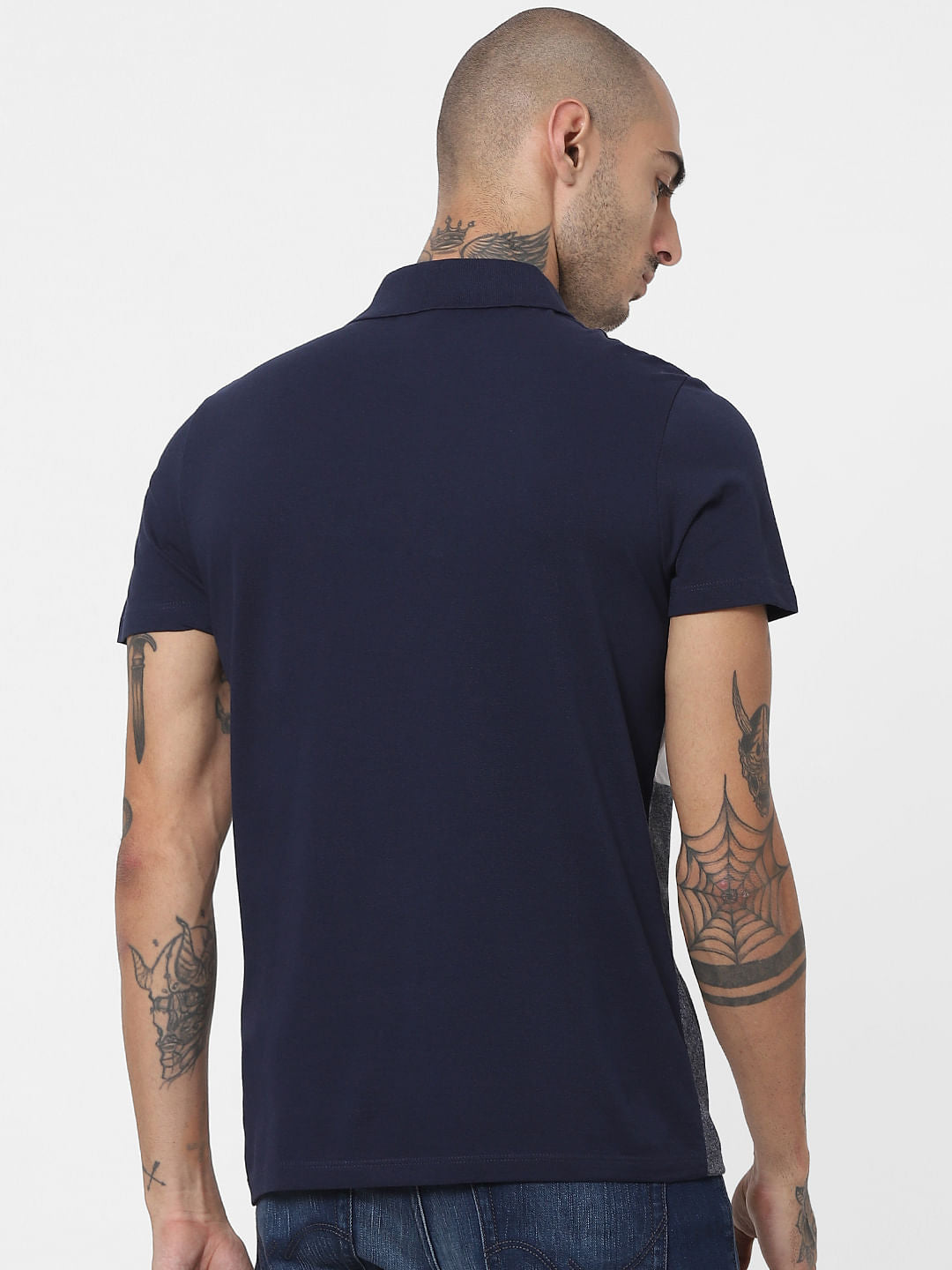 Blue Colourblocked Polo T-shirt