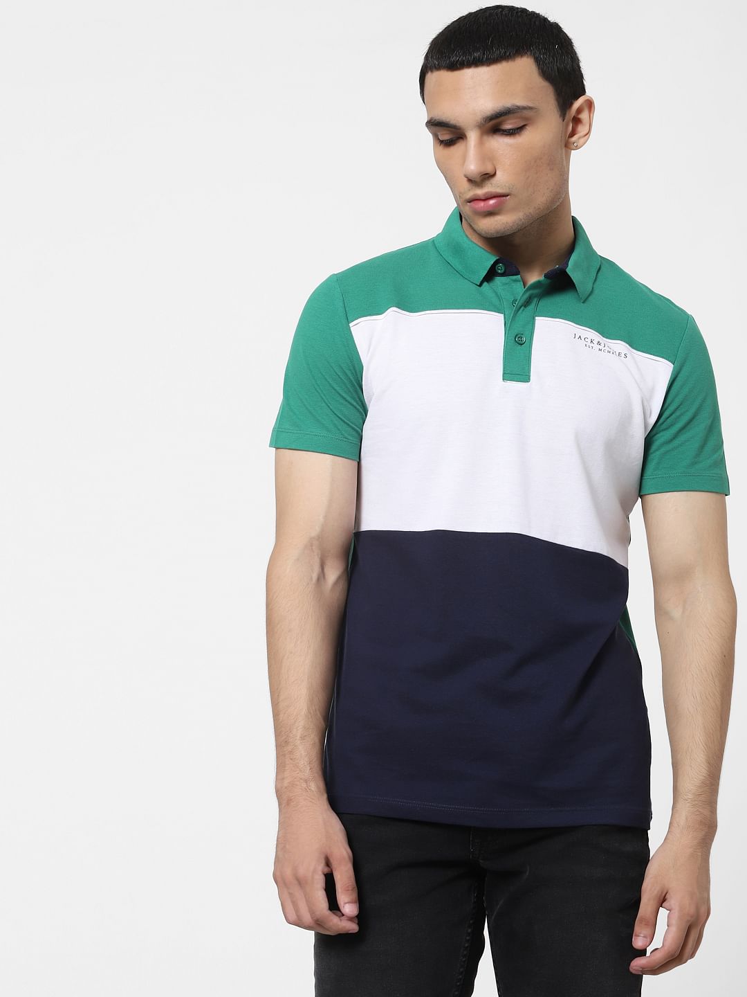 Green Colourblocked Polo T-shirt - S
