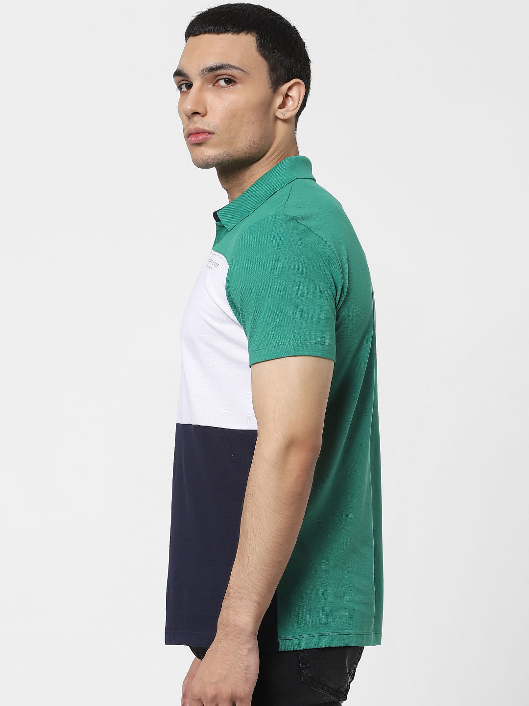 Green Colourblocked Polo T-shirt