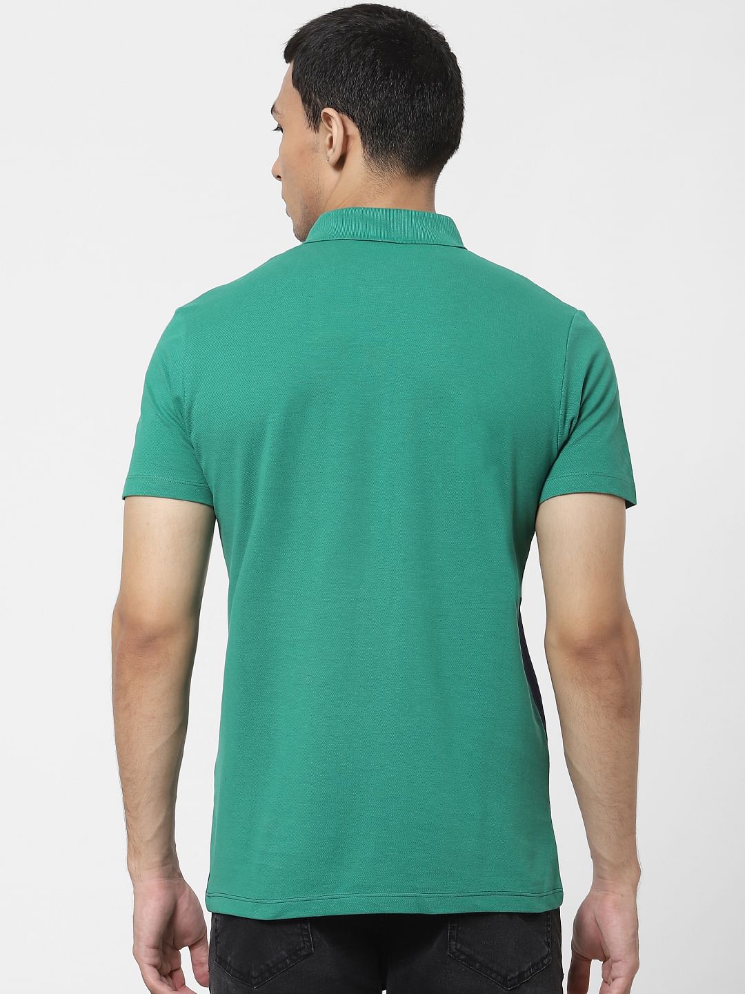 Green Colourblocked Polo T-shirt