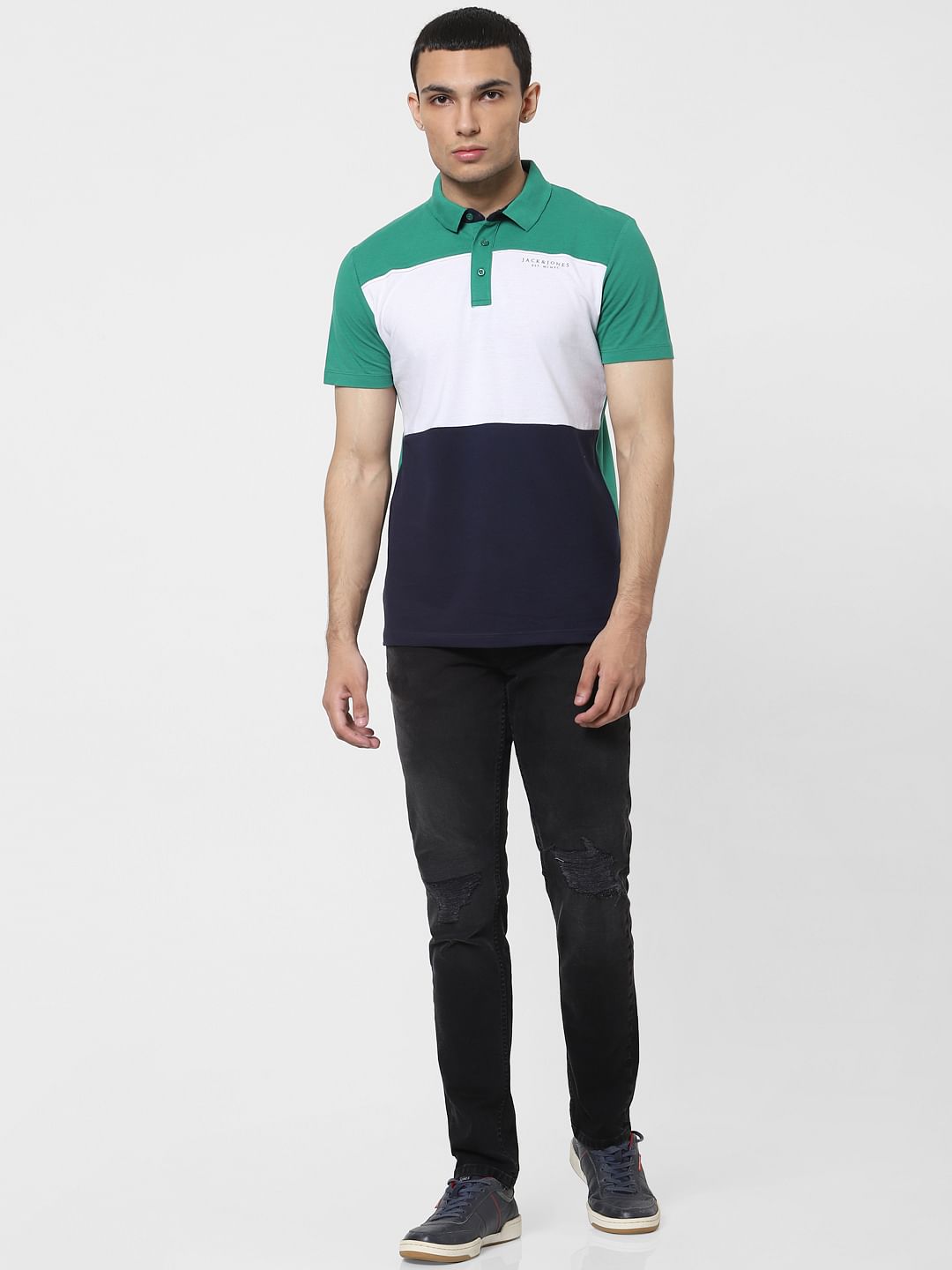 Green Colourblocked Polo T-shirt