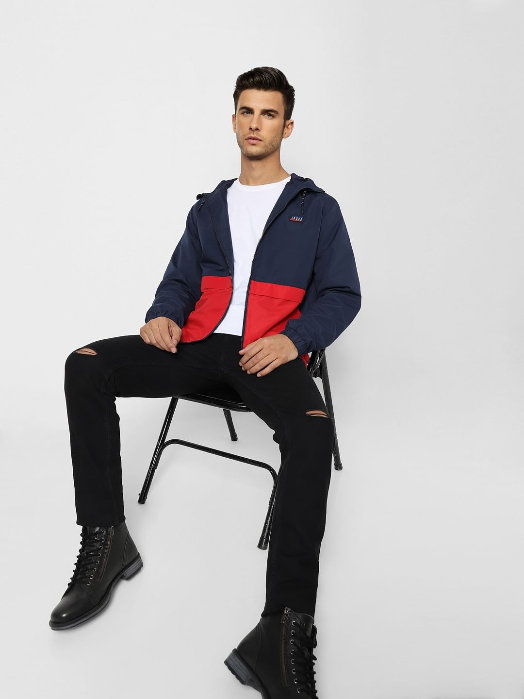 Red Colourblocked Wind Breaker Jacket