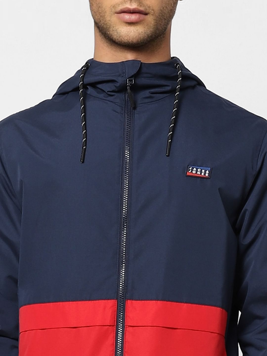 Red Colourblocked Wind Breaker Jacket