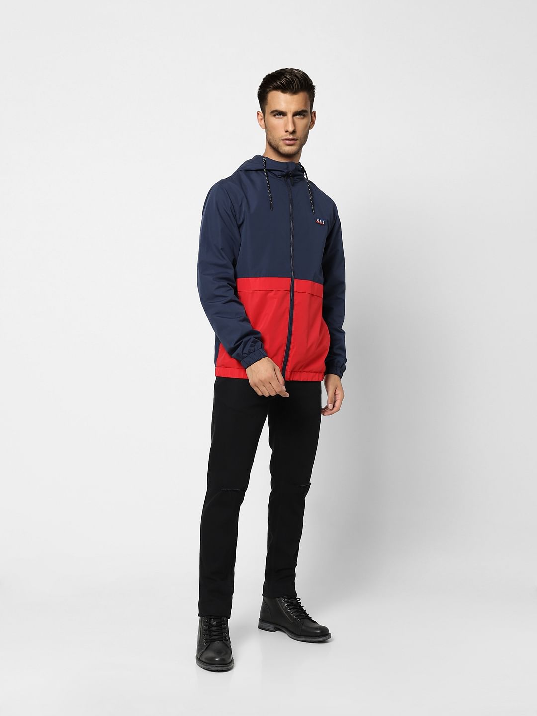 Red Colourblocked Wind Breaker Jacket