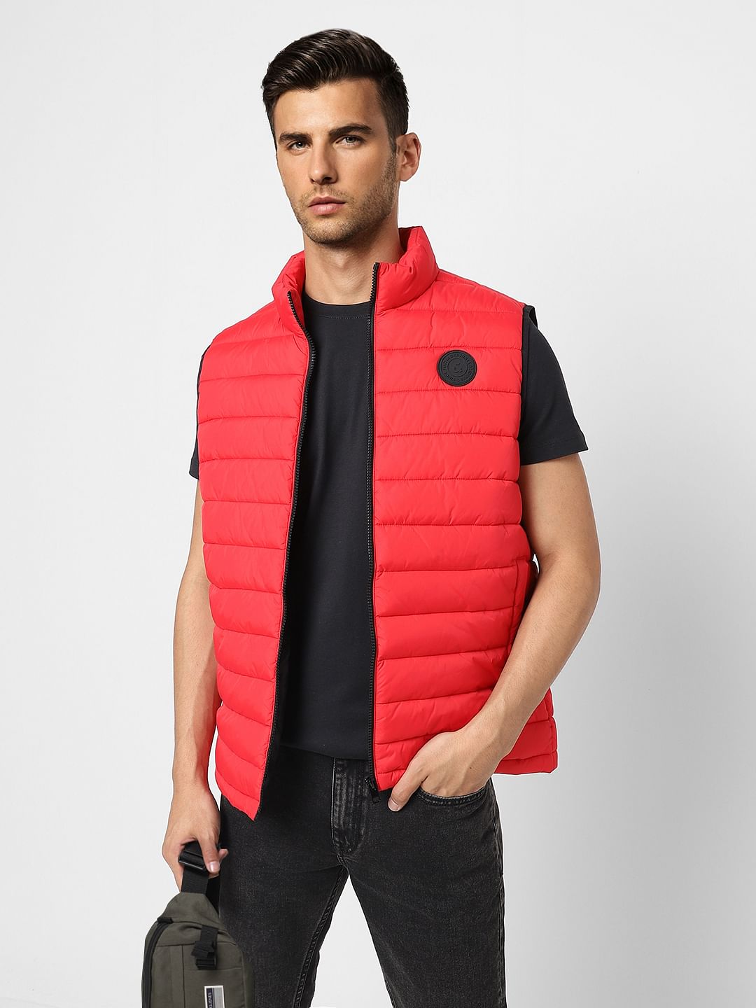 Red Quilted Puffer Vest Jacket - S