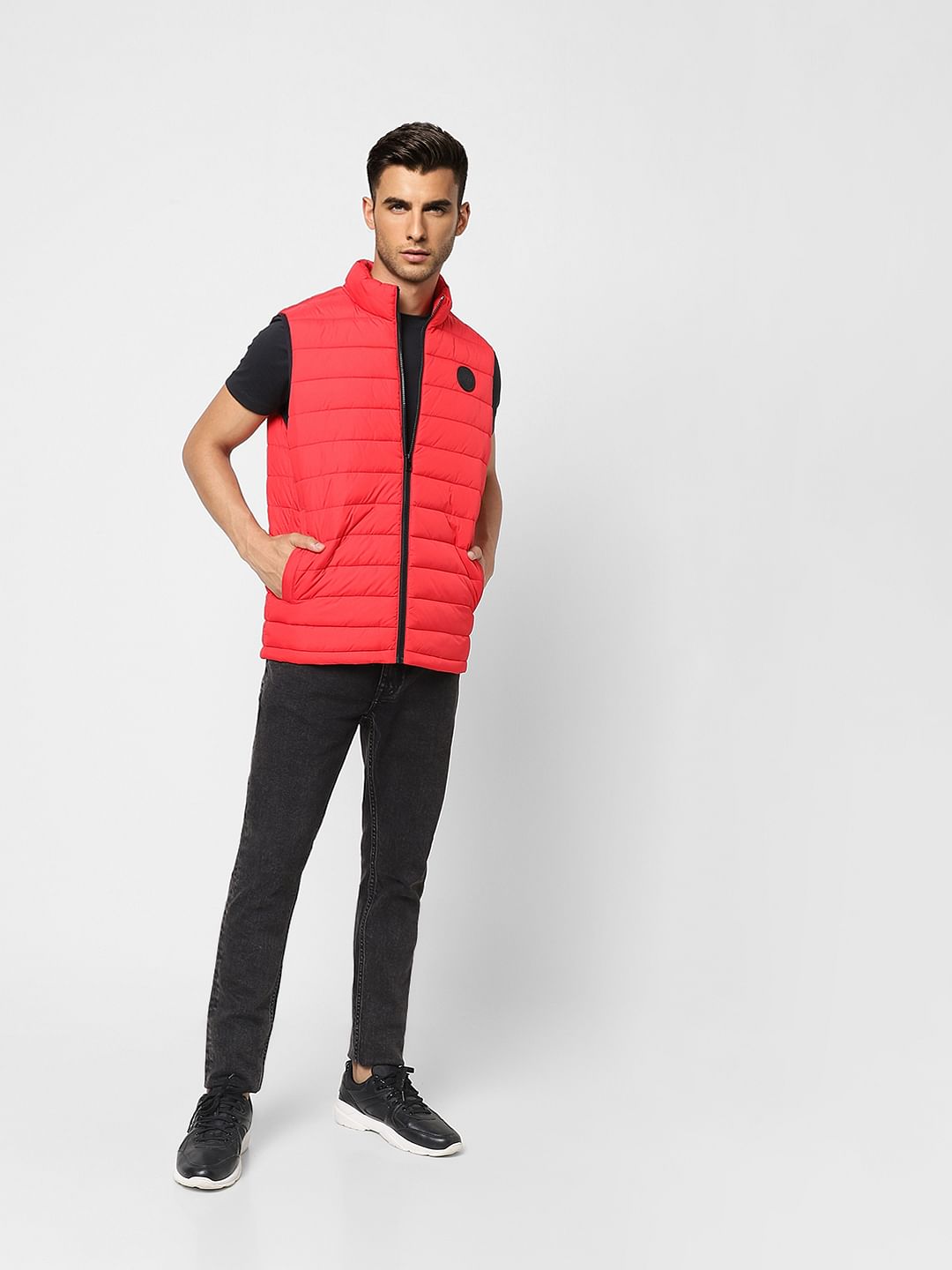 Red Quilted Puffer Vest Jacket