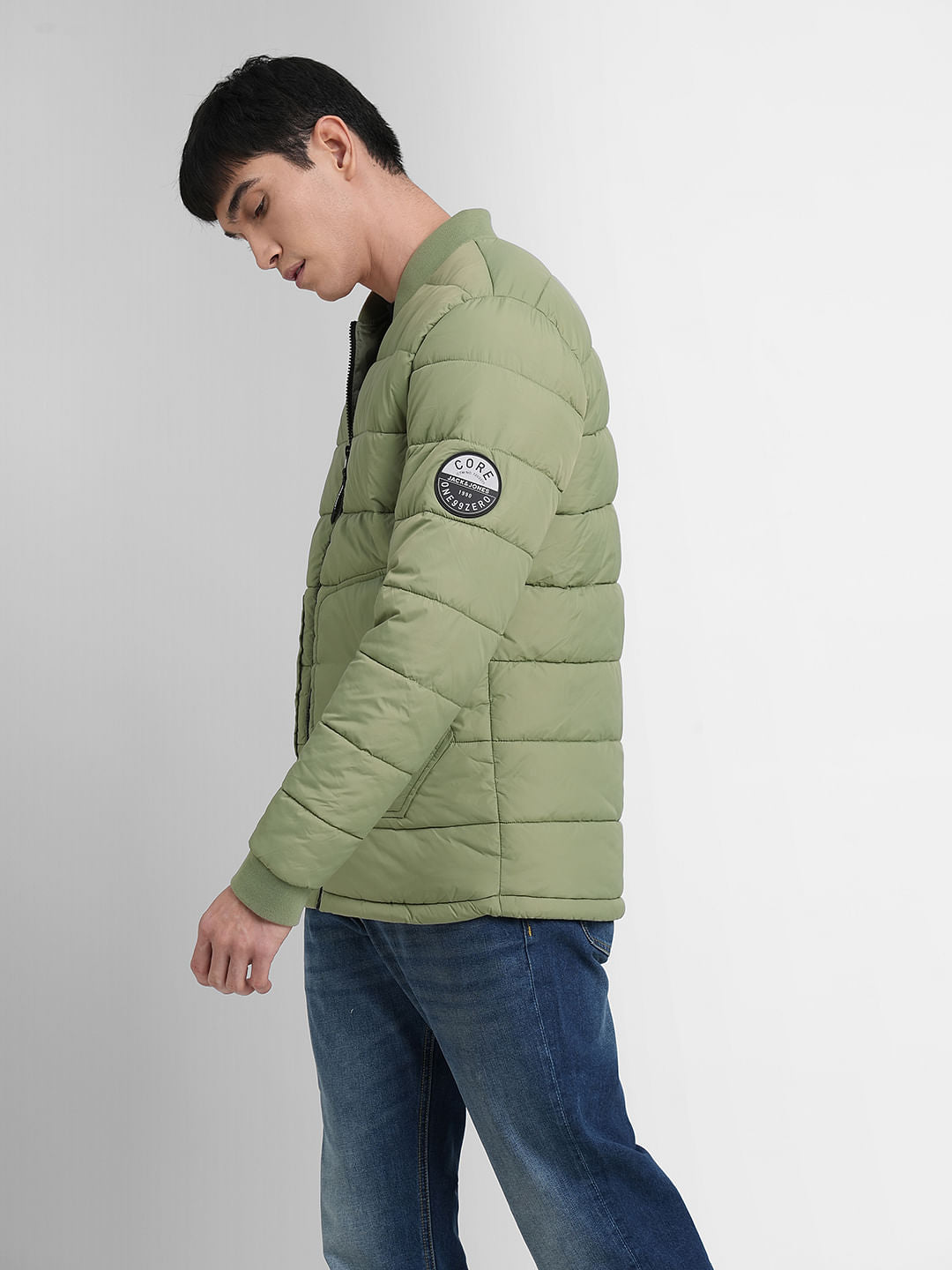 Green Puffer Bomber Jacket