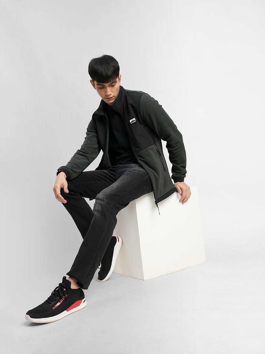 Dark Grey Colourblocked Polar Jacket - S