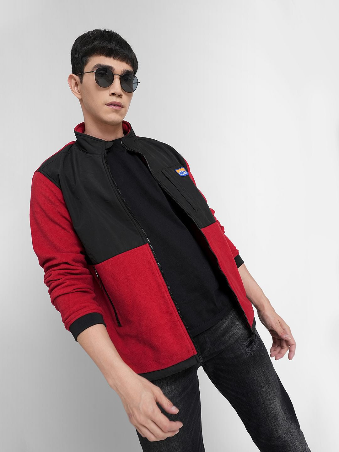 Red Colourblocked High Neck Jacket - S