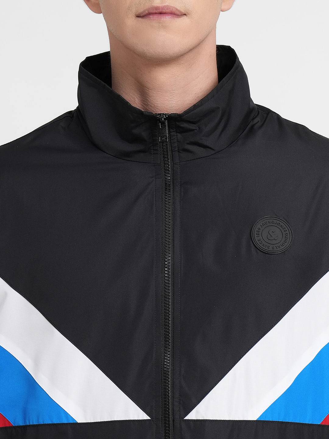 Black Colourblocked Wind Breaker Jacket