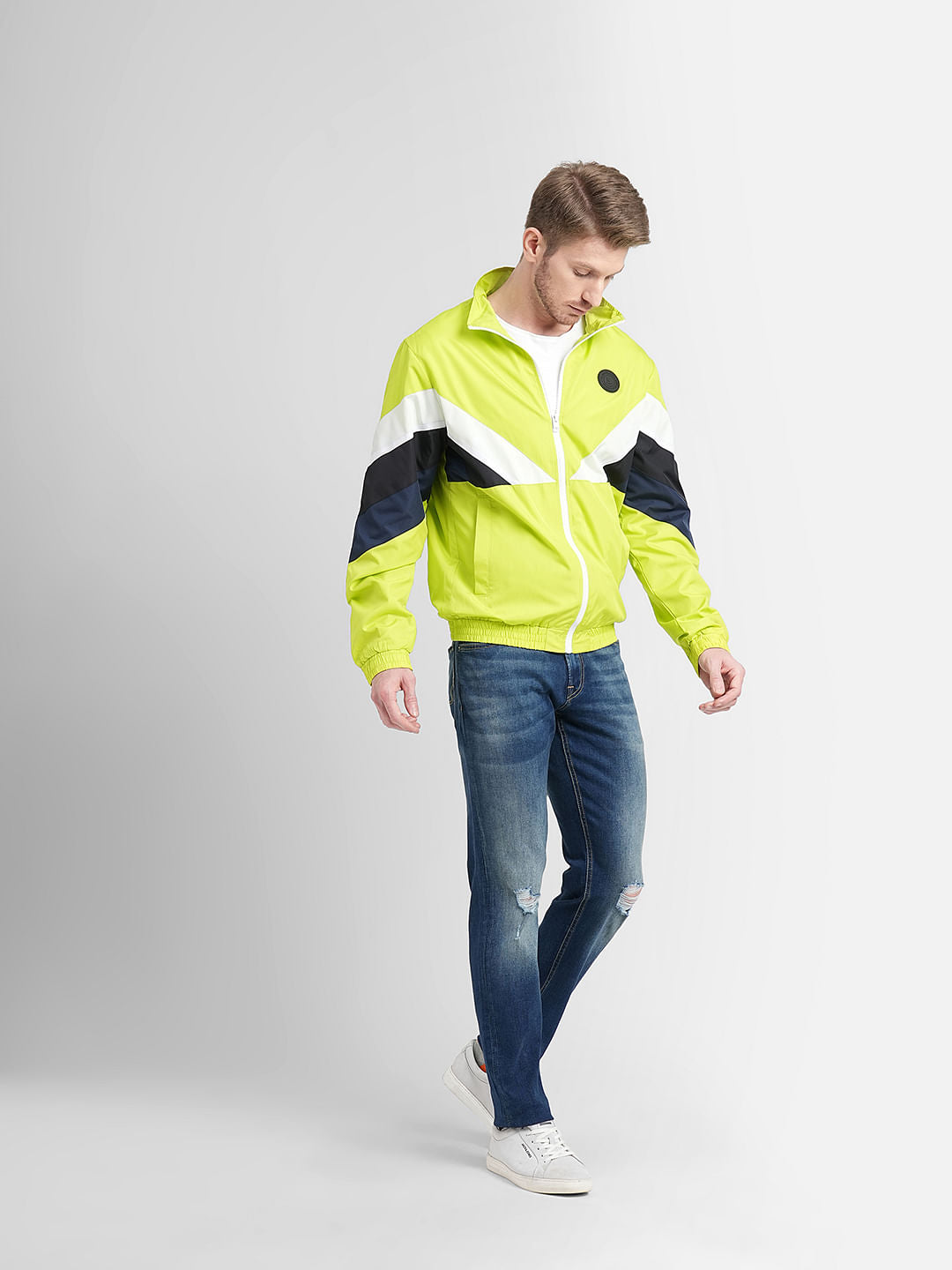 Neon Green Colourblocked Windbreaker