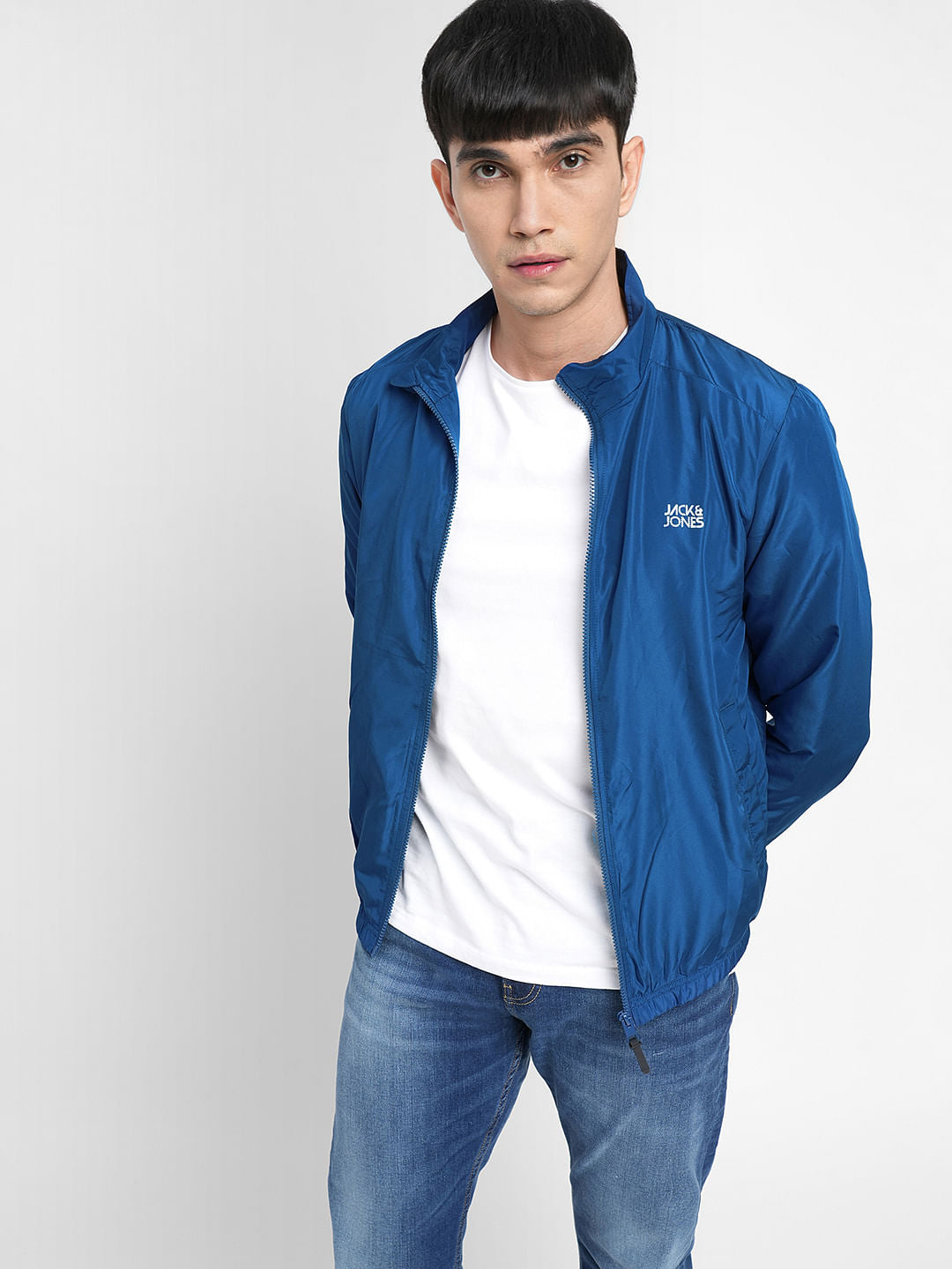 Blue Logo Print Windbreaker Jacket - S