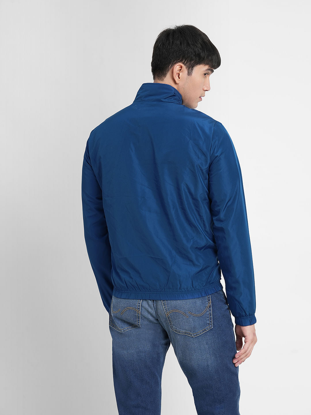 Blue Logo Print Windbreaker Jacket