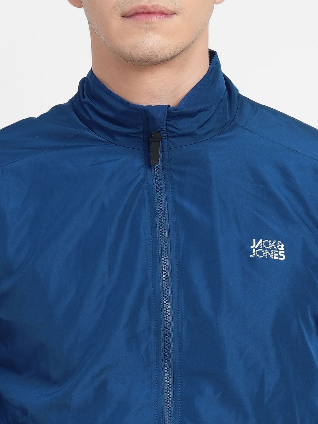 Blue Logo Print Windbreaker Jacket