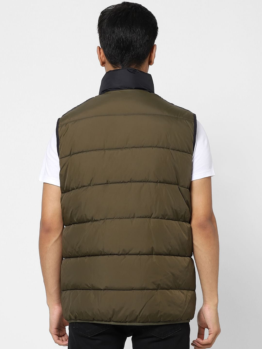 Olive Colourblocked Puffer Vest Jacket
