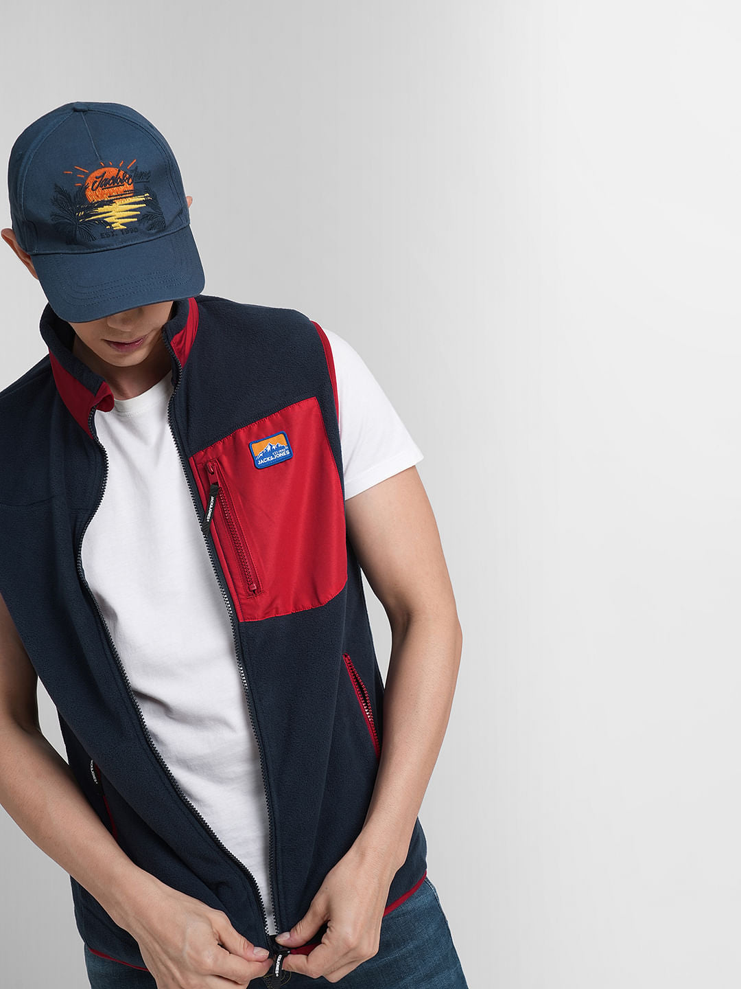 Navy Blue Colourblocked Vest Jacket - S