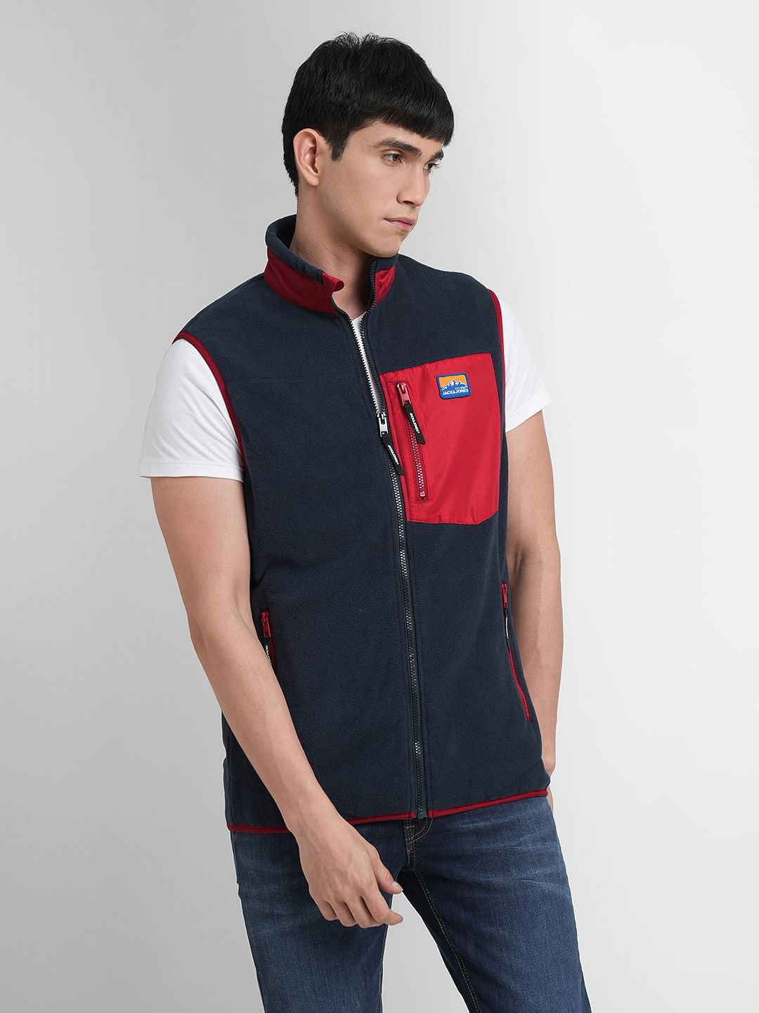 Navy Blue Colourblocked Vest Jacket