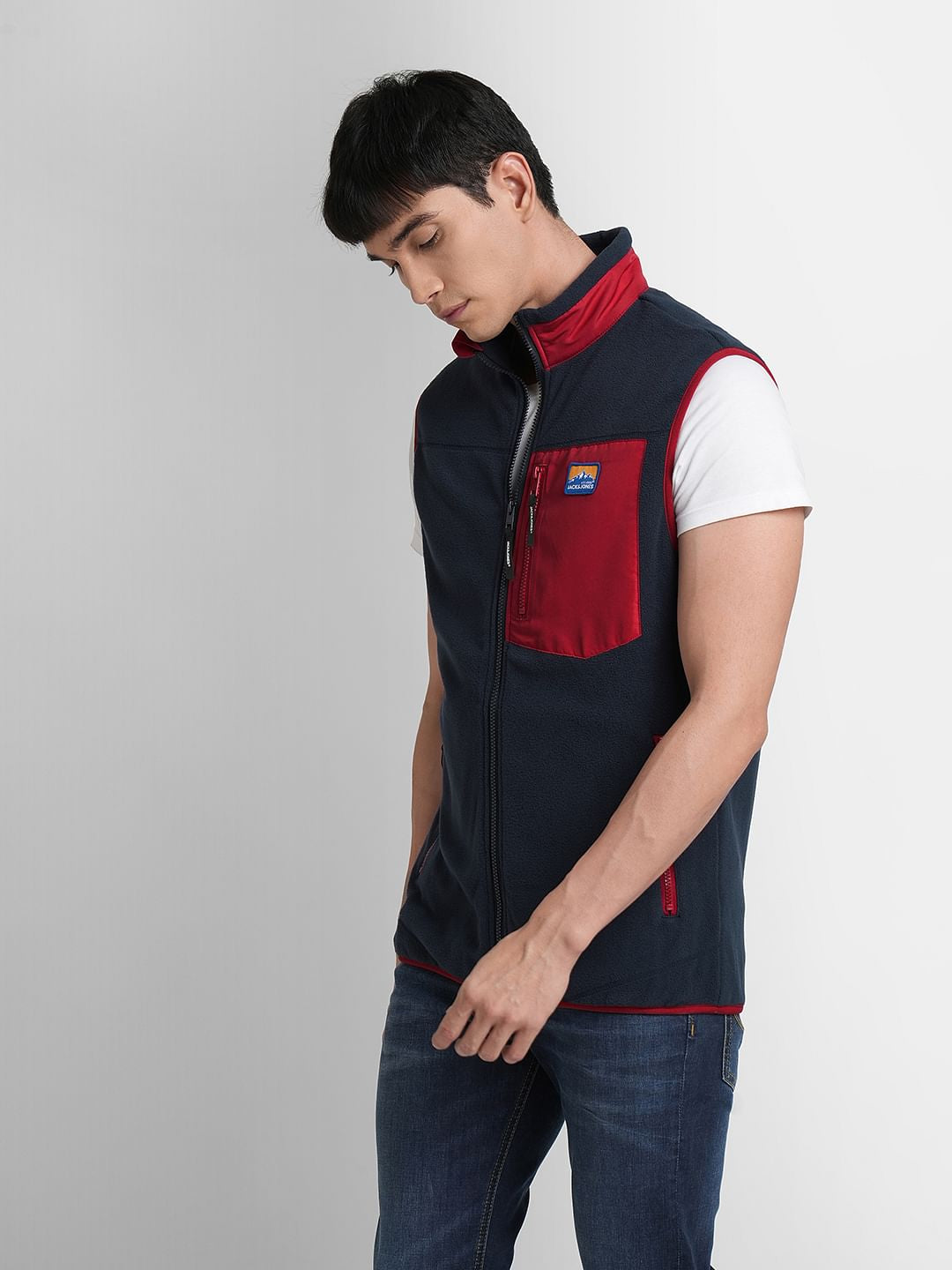 Navy Blue Colourblocked Vest Jacket
