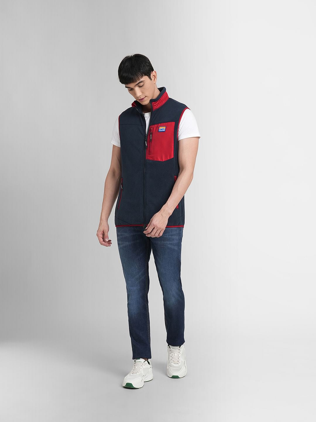 Navy Blue Colourblocked Vest Jacket