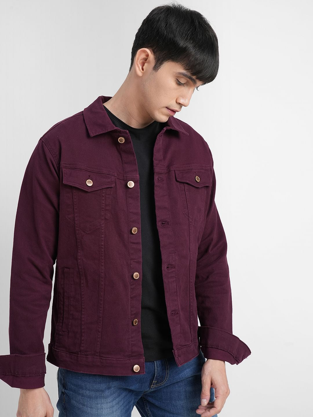 Burgundy Trucker Denim Jacket - S