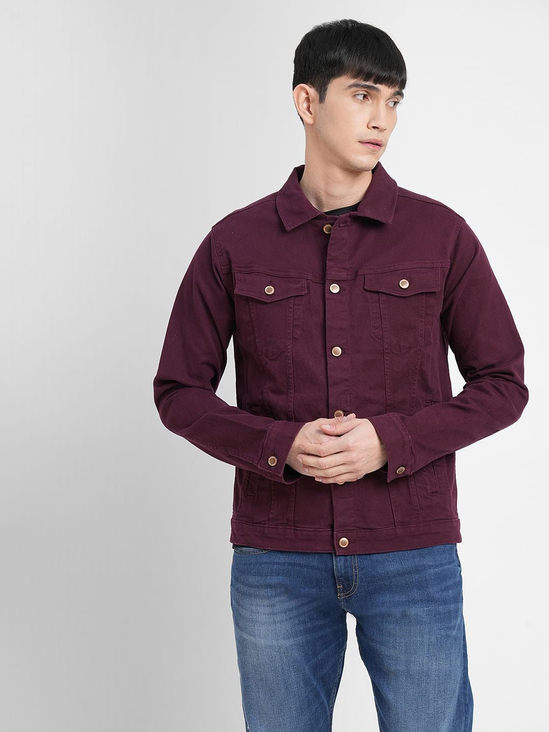 Burgundy Trucker Denim Jacket