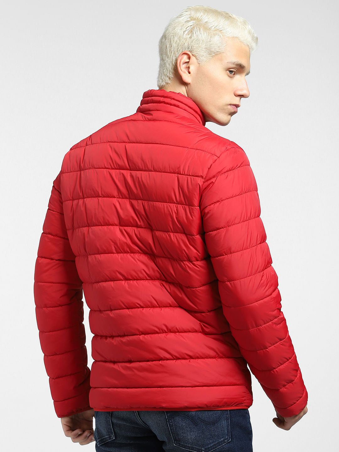 Red Logo Print Puffer Jacket