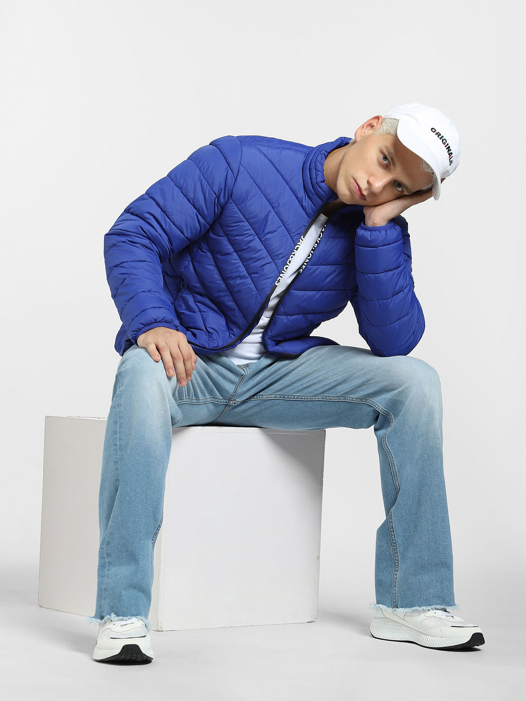Blue Logo Print Puffer Jacket - S