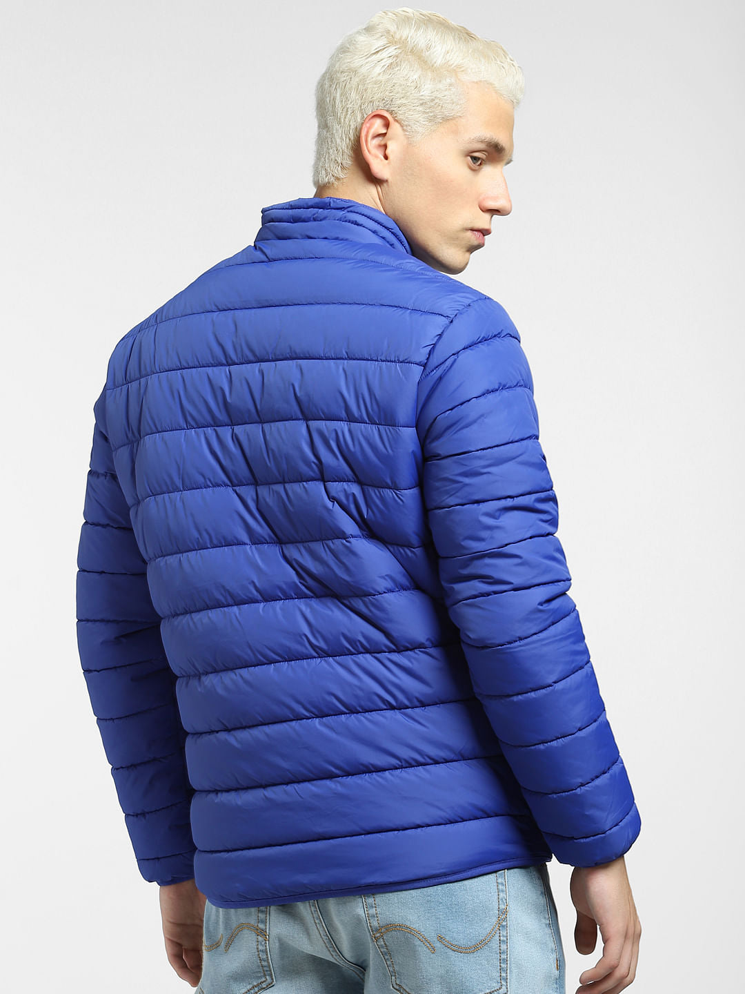 Blue Logo Print Puffer Jacket