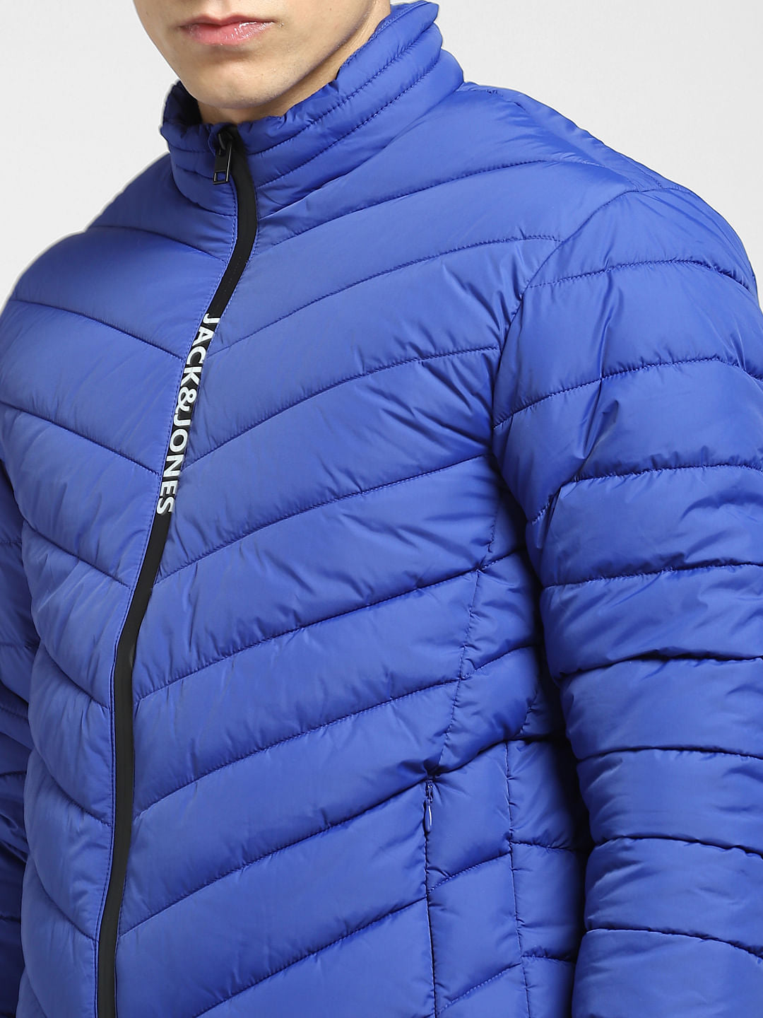 Blue Logo Print Puffer Jacket