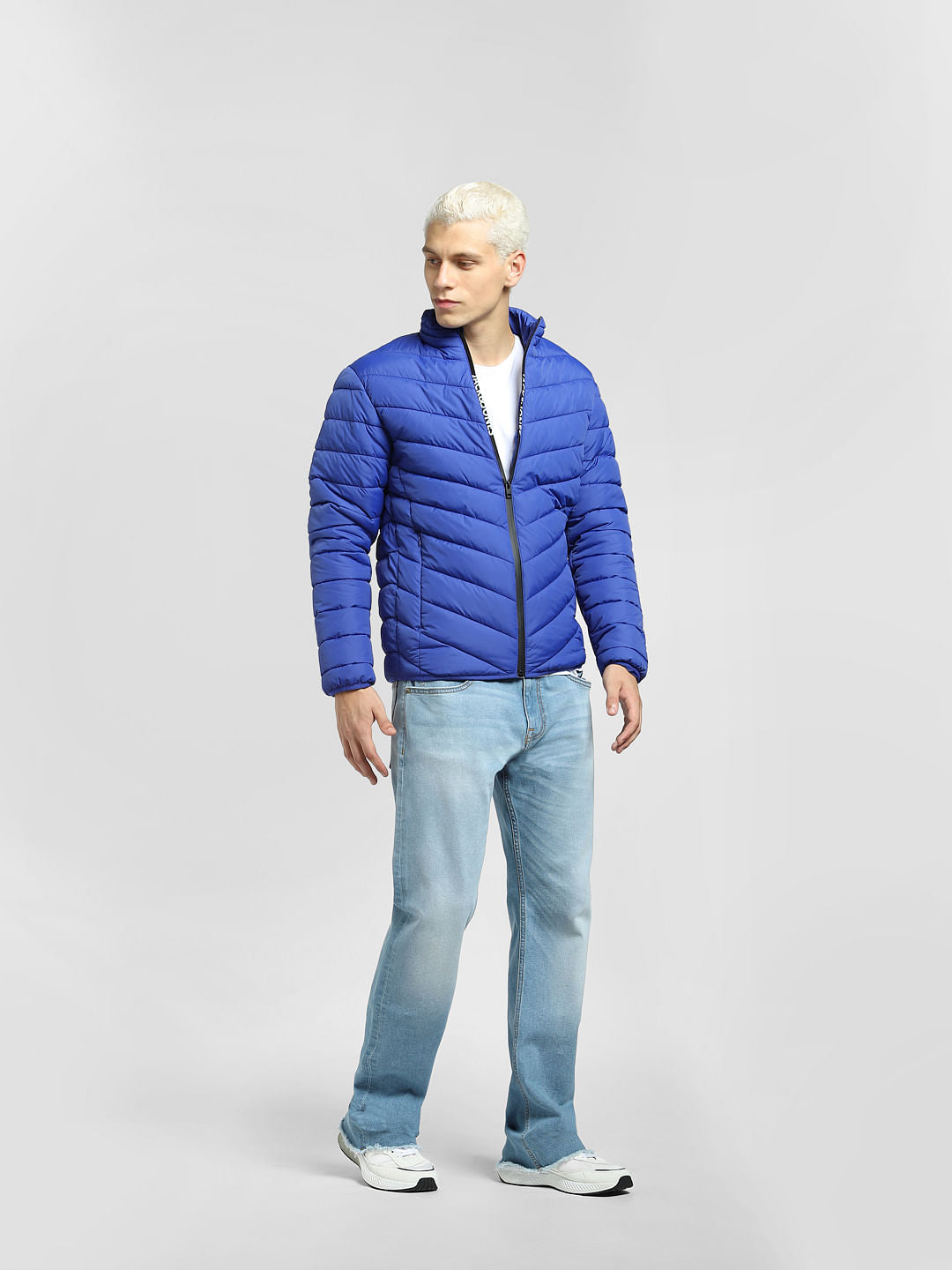 Blue Logo Print Puffer Jacket
