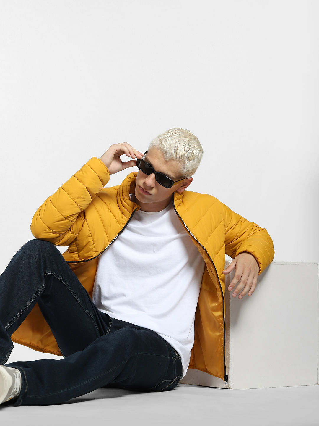 Yellow Logo Print Puffer Jacket