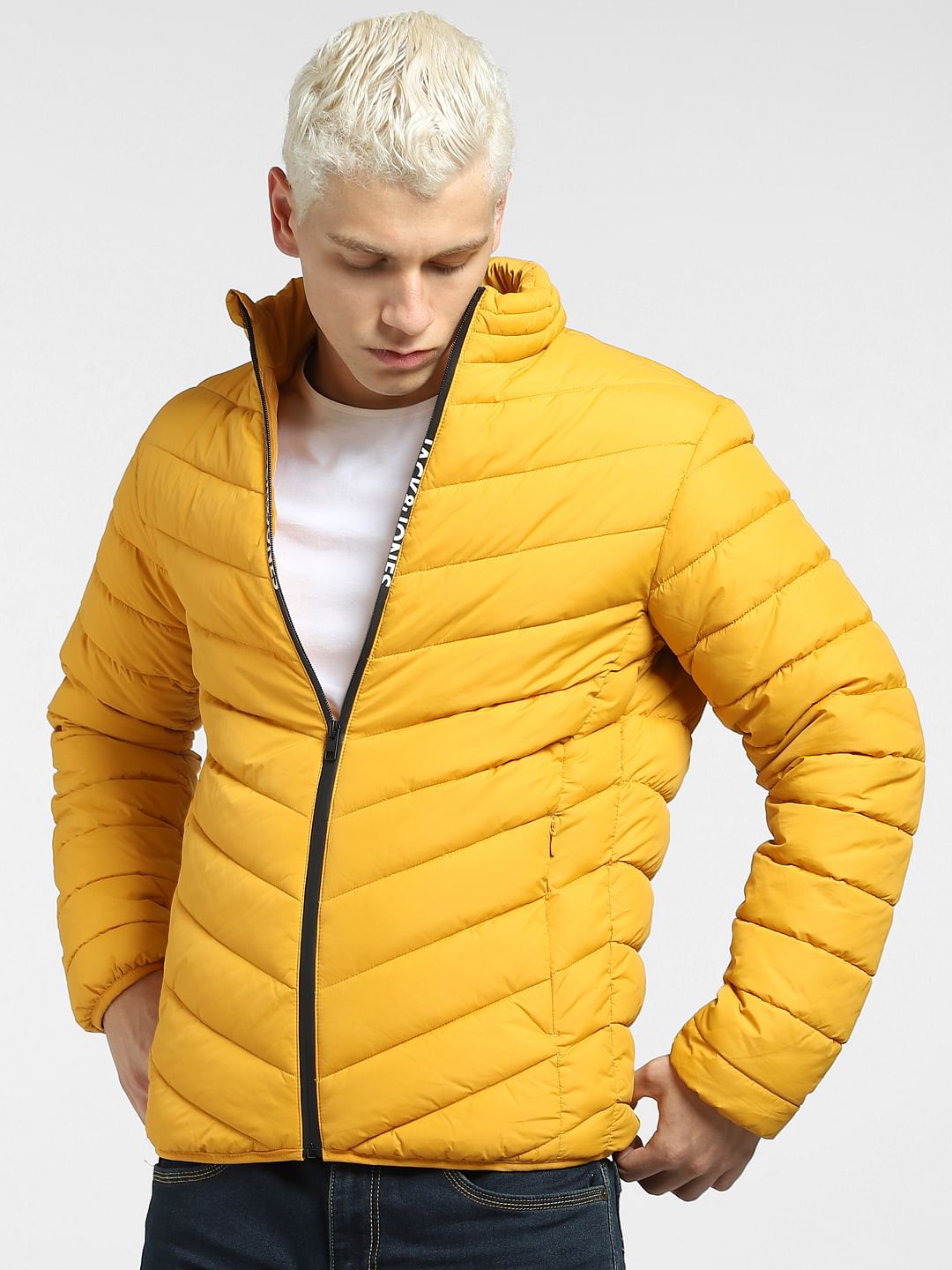 Yellow Logo Print Puffer Jacket