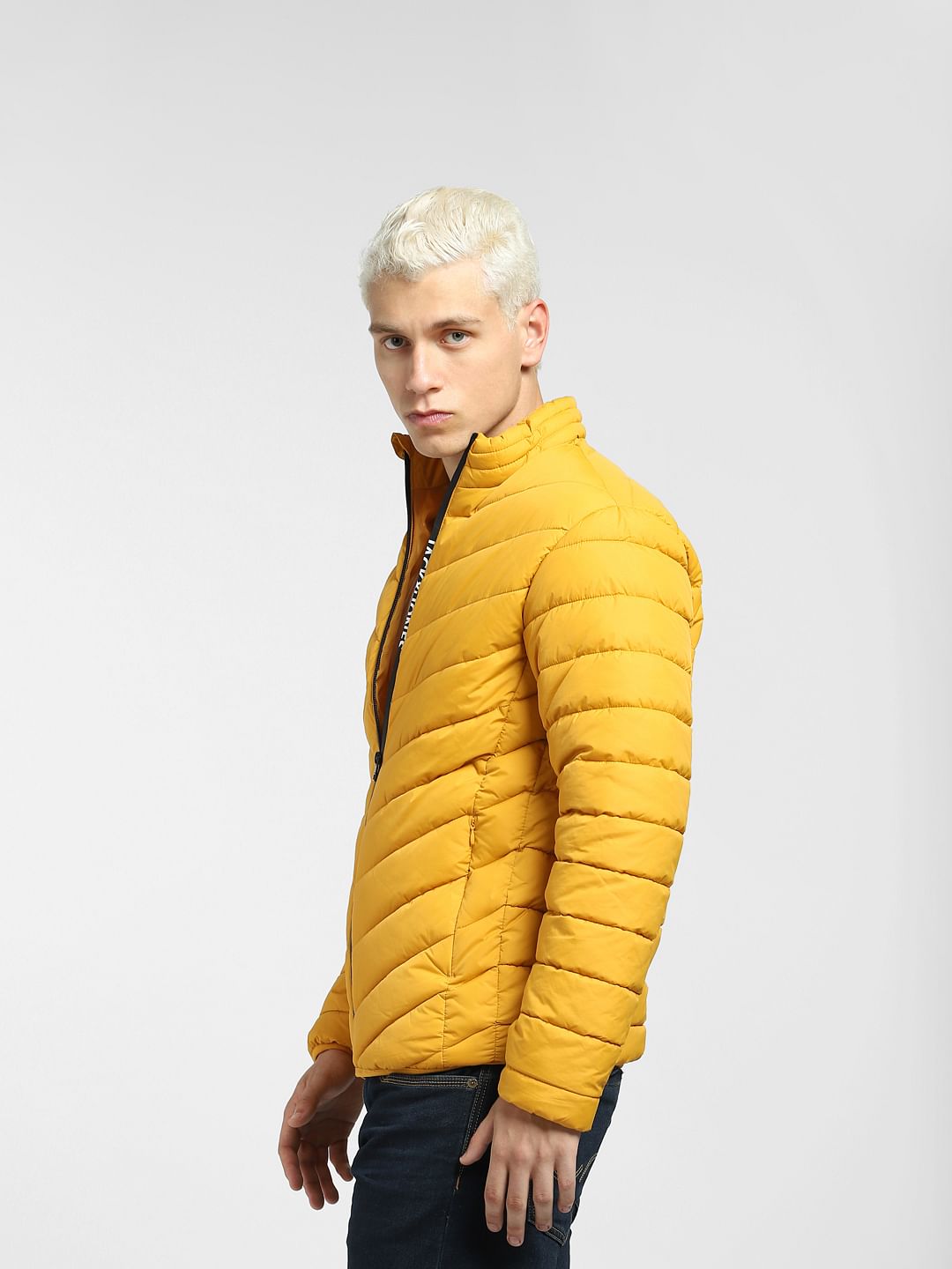 Yellow Logo Print Puffer Jacket