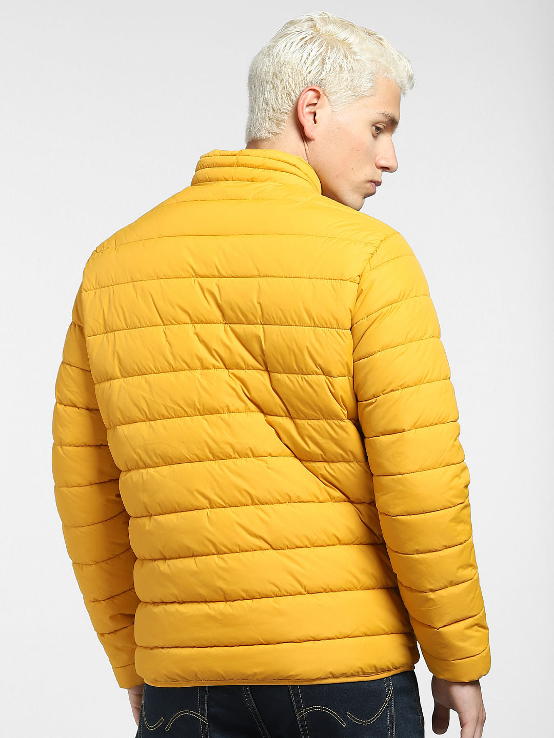 Yellow Logo Print Puffer Jacket