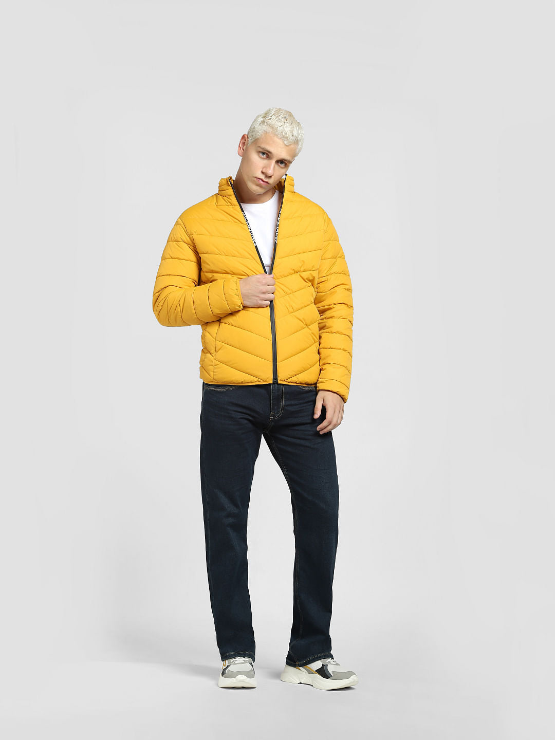 Yellow Logo Print Puffer Jacket