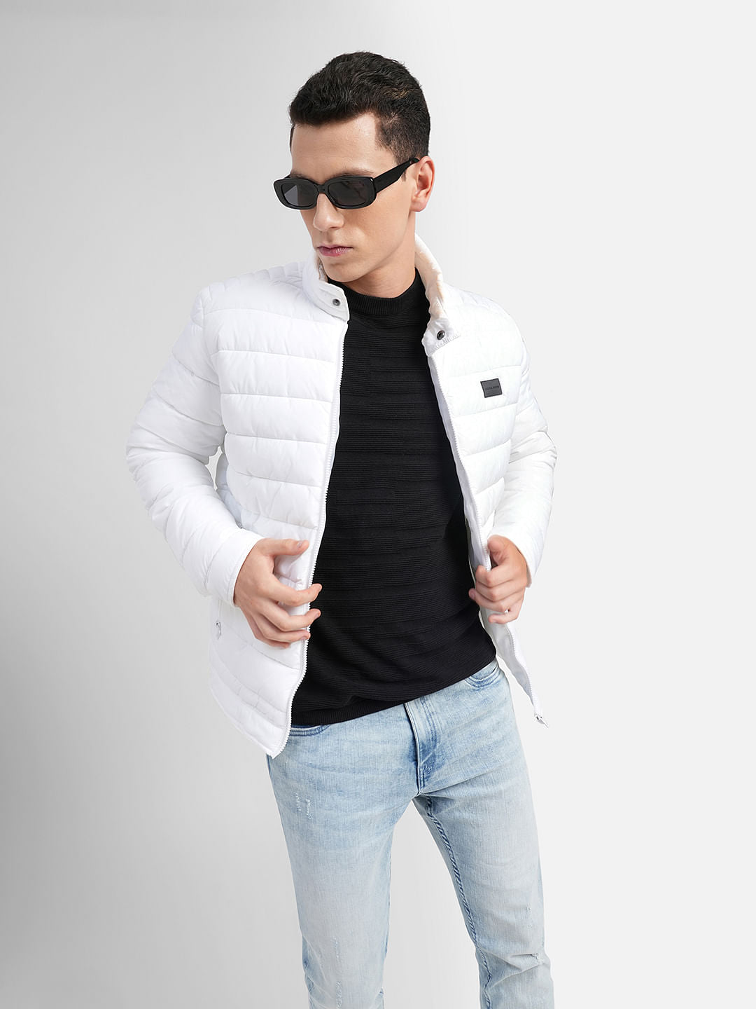 White High Neck Puffer Jacket - S