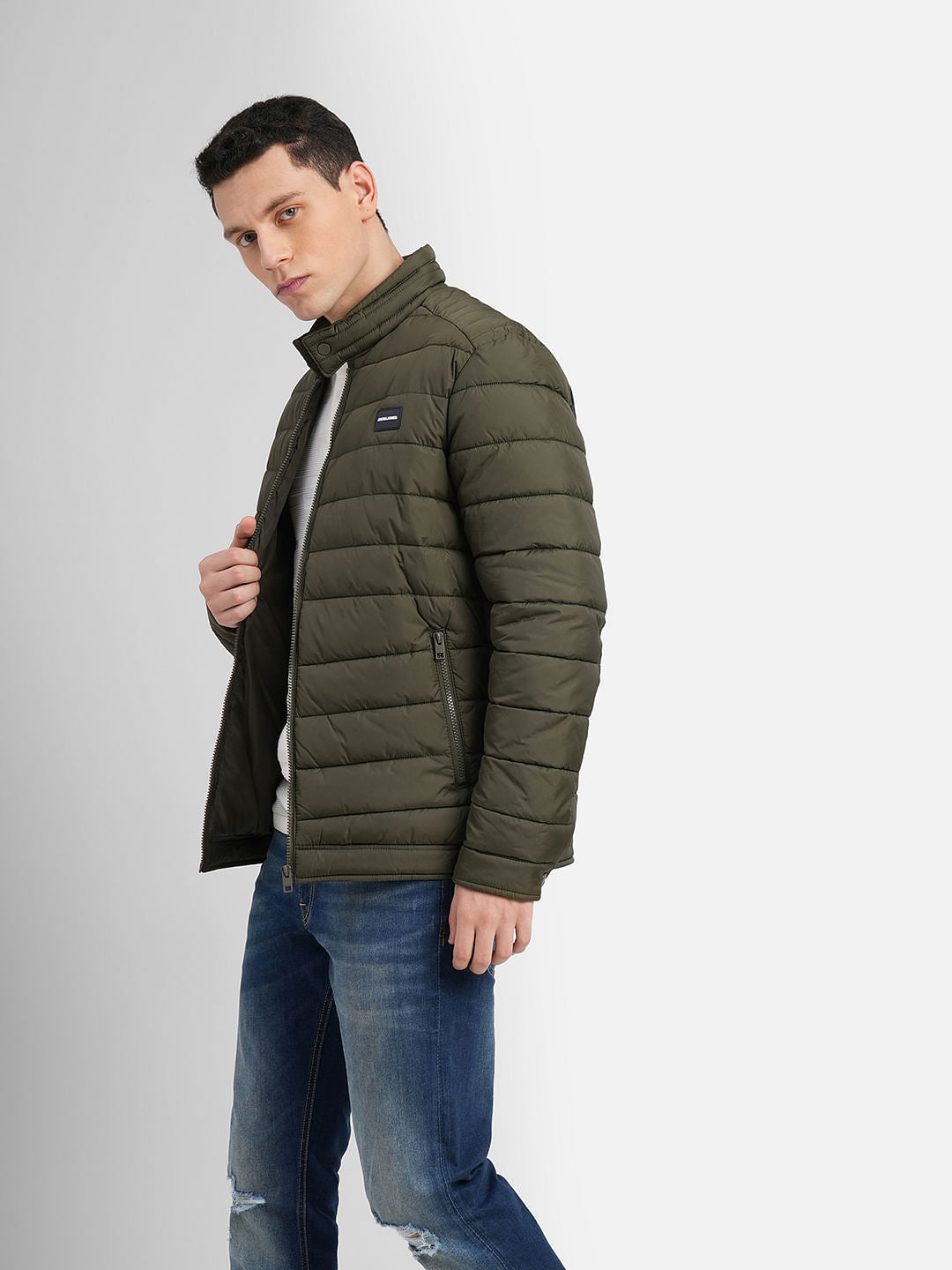 Olive High Neck Puffer Jacket