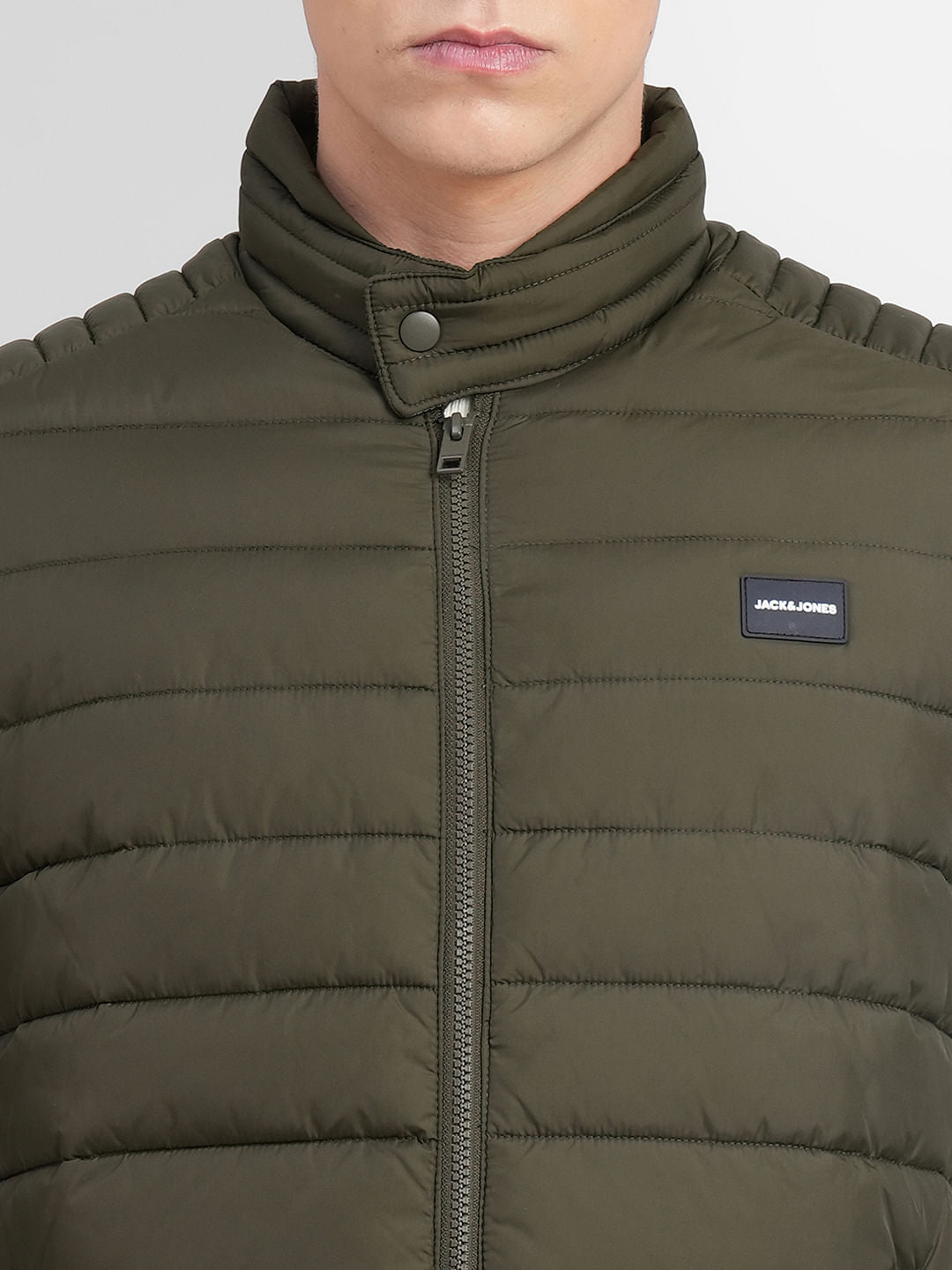Olive High Neck Puffer Jacket