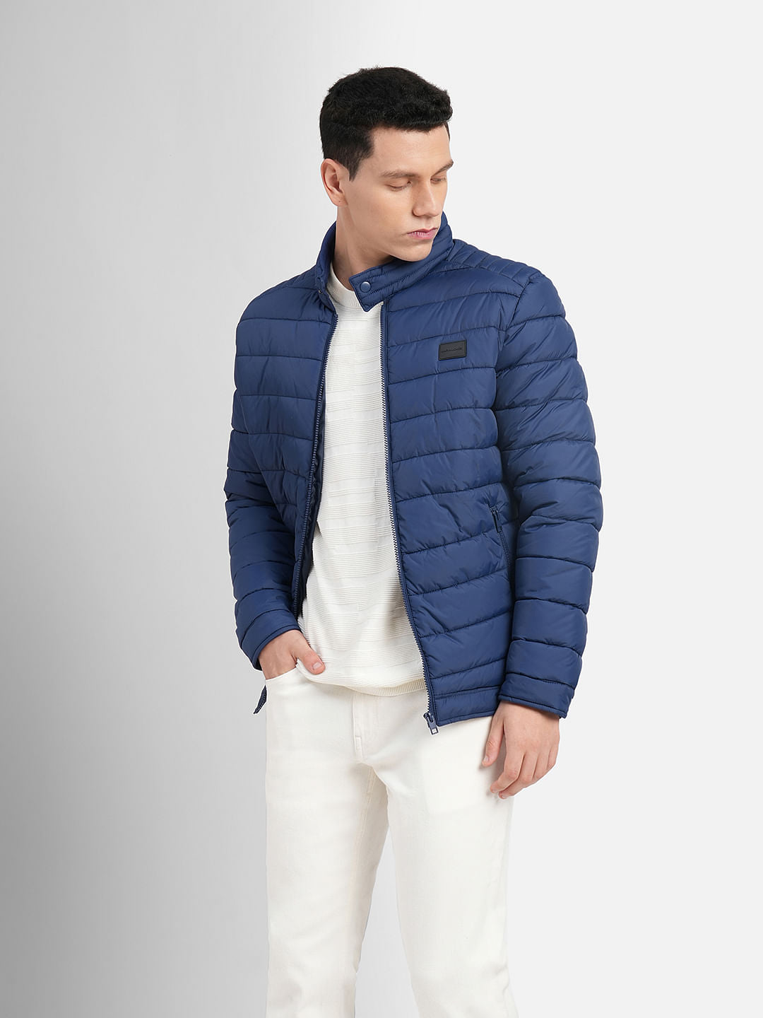 Navy Blue High Neck Puffer Jacket