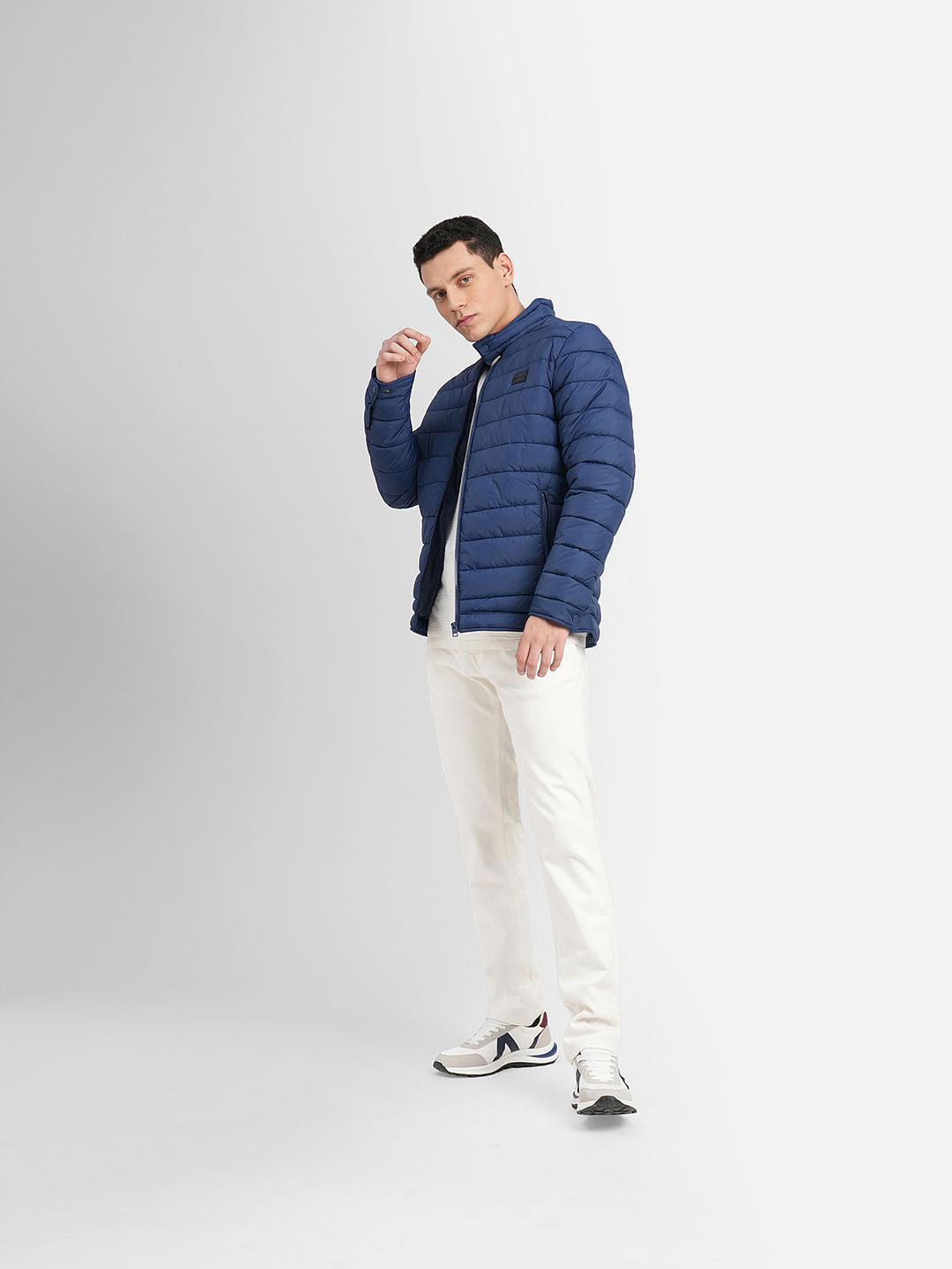 Navy Blue High Neck Puffer Jacket