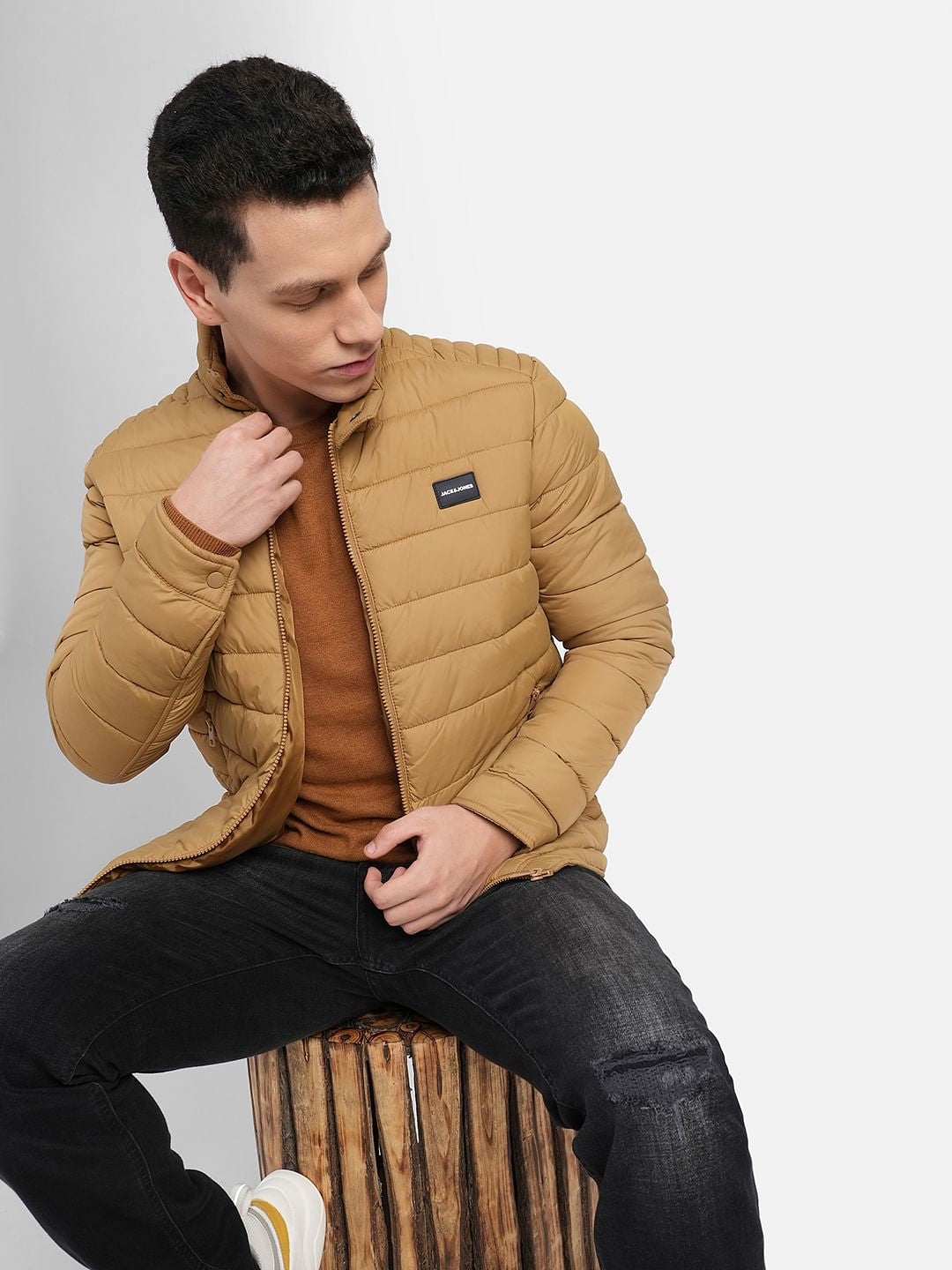 Brown High Neck Puffer Jacket - S