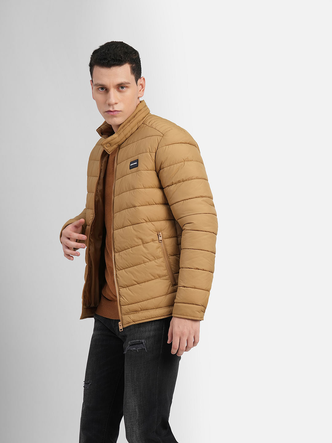 Brown High Neck Puffer Jacket