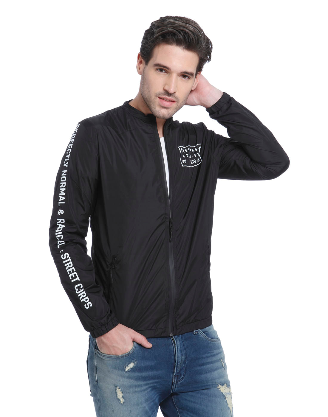 Black Text Print Jacket - S
