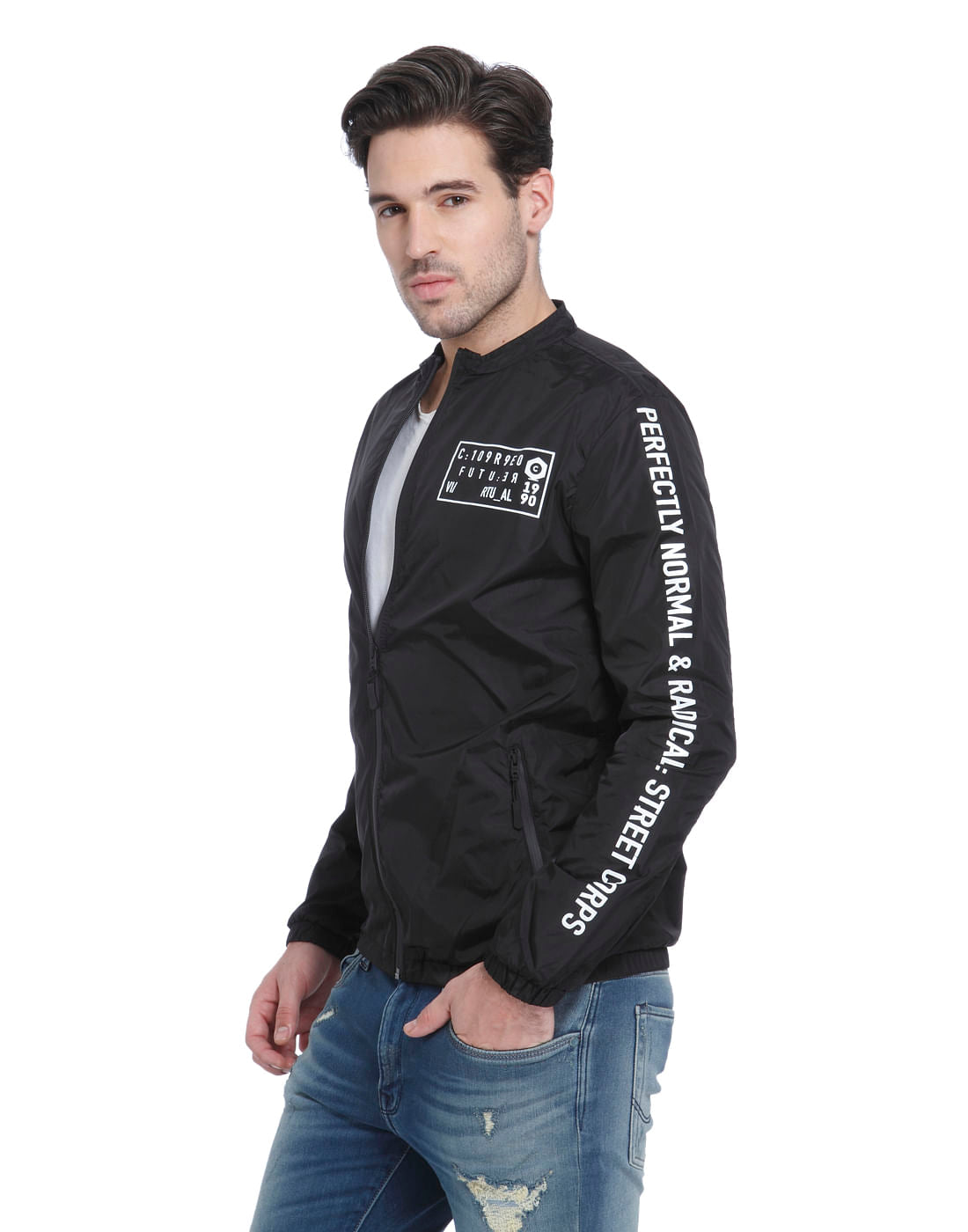 Black Text Print Jacket