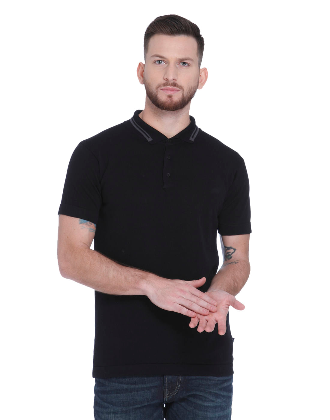 Black Polo Neck T-shirt - S