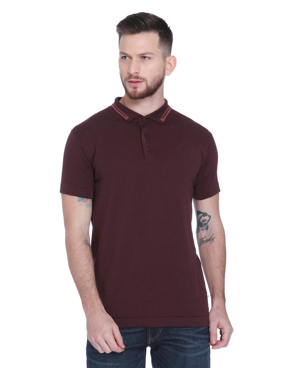 Red Polo Neck T-shirt - S