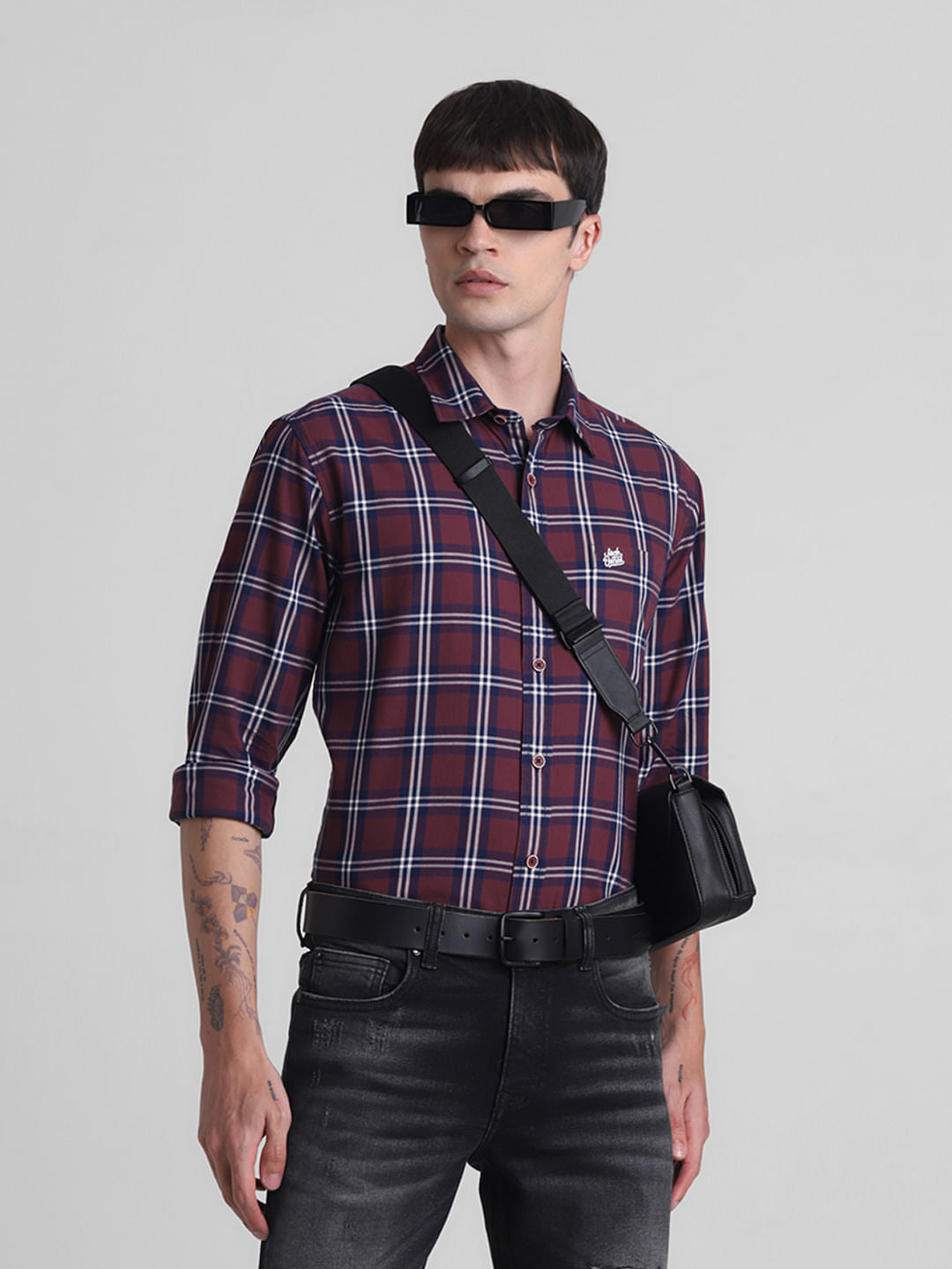 Red Check Print Full Sleeves Shirt - S