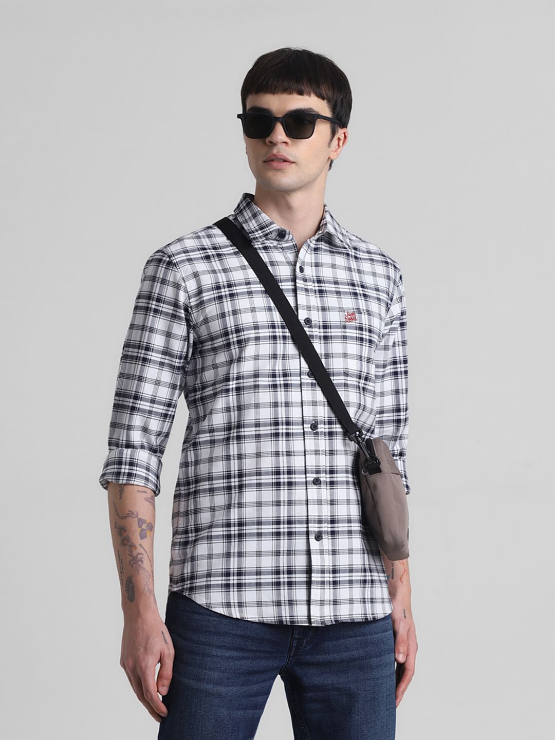White Check Print Full Sleeves Shirt - XL
